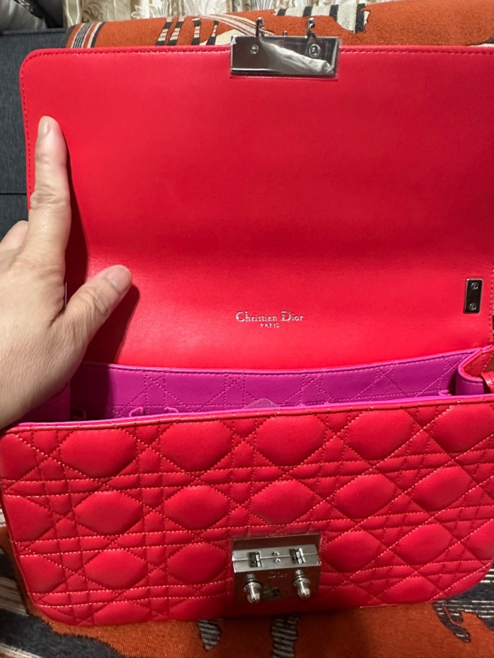 LIKE NEW - Miss Dior Cannage Red Shoulder Bag with Silver Hardware - NO CALLOUTS - Picture 9 of 15
